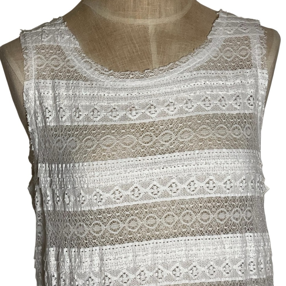 Intimately Free People Lace Mini Dress Cream Sheer Drop Waist Prairie Boho Tunic - Picture 4 of 12
